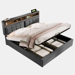 Cama de casal de linho 140x200cm com armazenamento,cinzento