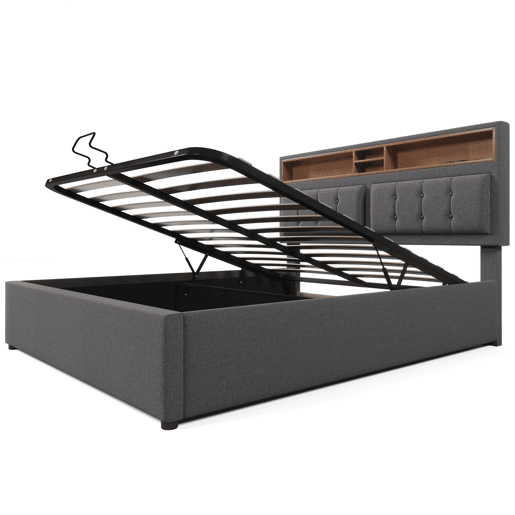 Cama de casal de linho 140x200cm com armazenamento,cinzento