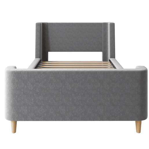 Cama de criança 90x200 cm estofada em veludo cinzento (colchão não incluído)