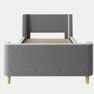Cama de criança 90x200 cm estofada em veludo cinzento (colchão não incluído)
