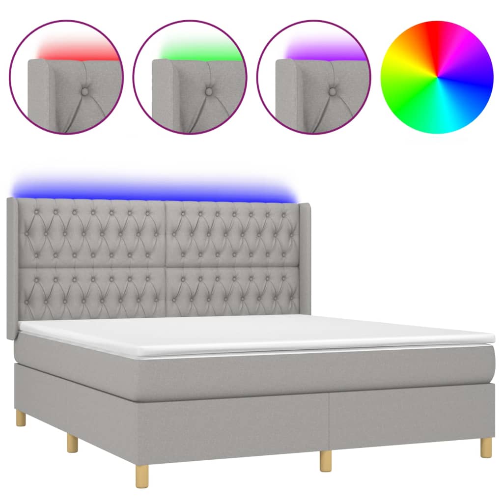 cama box spring colchon y luces led tela gris claro 160x200 cm diseno de botones