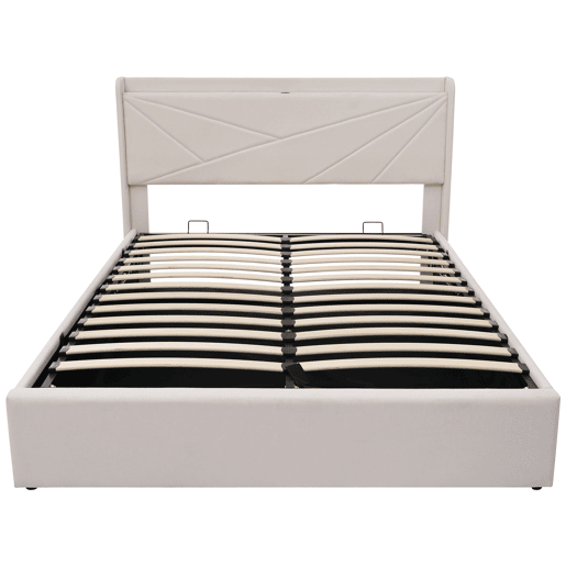 Cama de casal de linho 140x200cm com armazenamento,bege