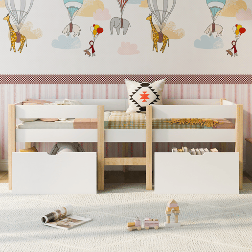 Cama mezzanine em pinho maciço com gavetas - 90x200 cm - Branco