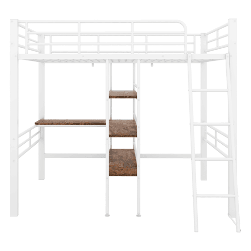 Cama mezzanine 90x200 cm - com secretária e prateleiras para arrumação - Branco