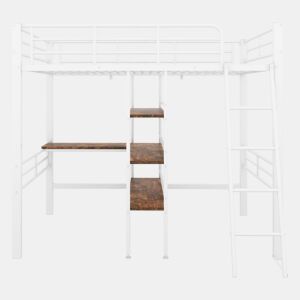 Cama mezzanine 90x200 cm - com secretária e prateleiras para arrumação - Branco