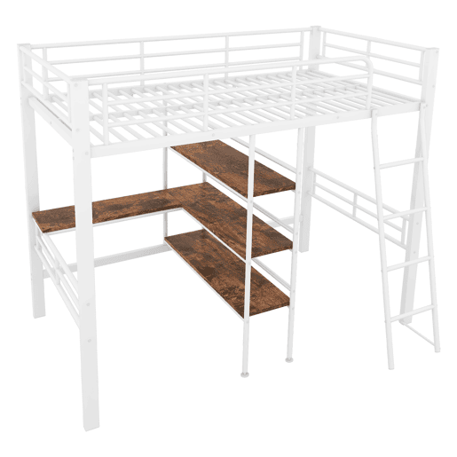 Cama mezzanine 90x200 cm - com secretária e prateleiras para arrumação - Branco