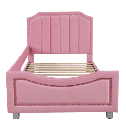 Cama individual 90x200cm para crianças - sofá-cama de veludo - Rosa