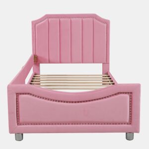 Cama individual 90x200cm para crianças - sofá-cama de veludo - Rosa