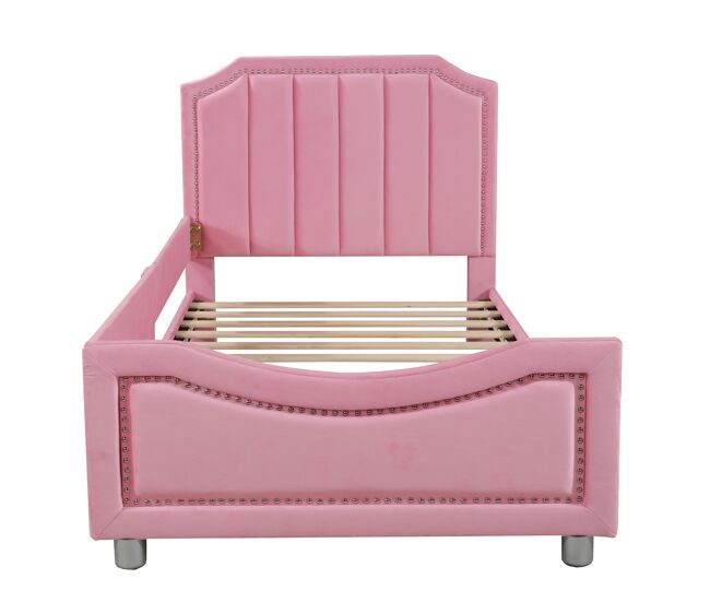 Cama individual 90x200cm para niños - sofá cama de terciopelo - rosa