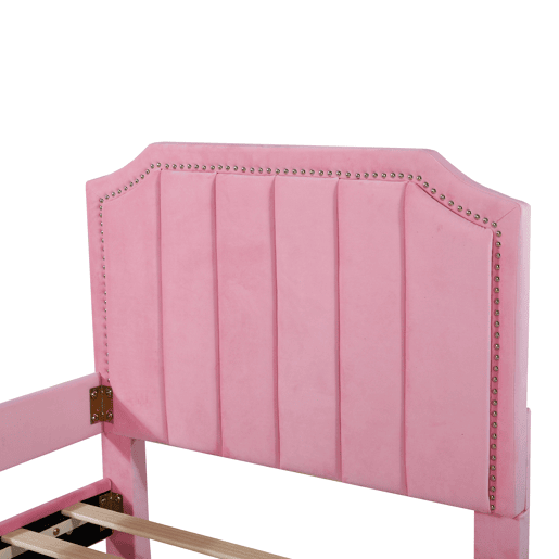 Cama individual 90x200cm para crianças - sofá-cama de veludo - Rosa