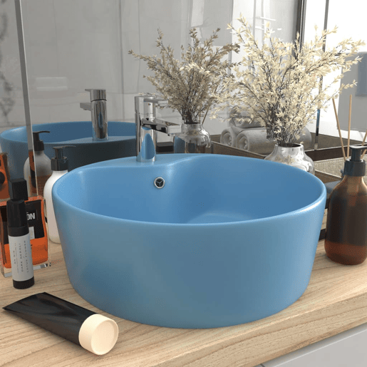 Lavatório - Lavabo - Pia de banheiro com extravasamento 36x13 cm cerâmica azul-claro mate
