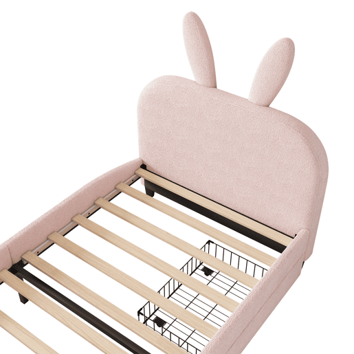 Cama de criança 90x200 cm com 2 gavetas - cabeceira em forma de coelho - Rosa