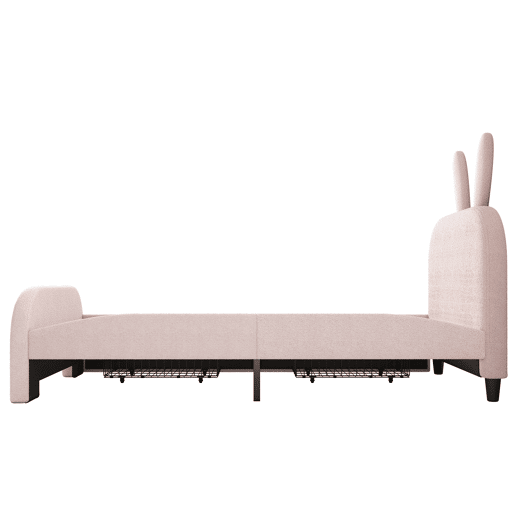 Cama de criança 90x200 cm com 2 gavetas - cabeceira em forma de coelho - Rosa