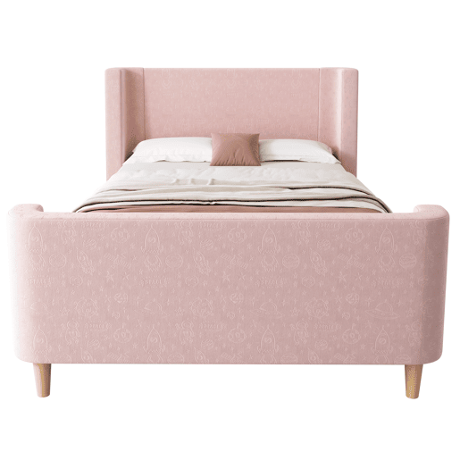 Cama de criança 90x200 cm com estofo em veludo cor-de-rosa (colchão não incluído)