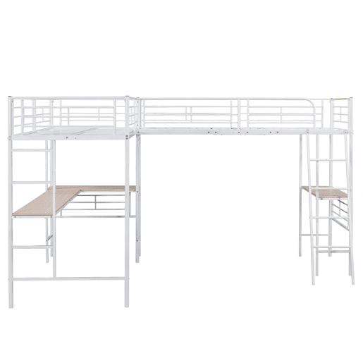 Cama em mezzanine - 2 camas 90x200 cm - 2 secretárias debaixo da cama - Branco