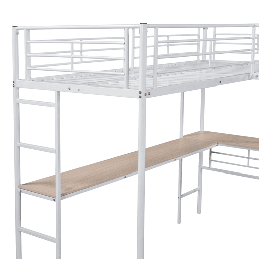 Cama em mezzanine - 2 camas 90x200 cm - 2 secretárias debaixo da cama - Branco