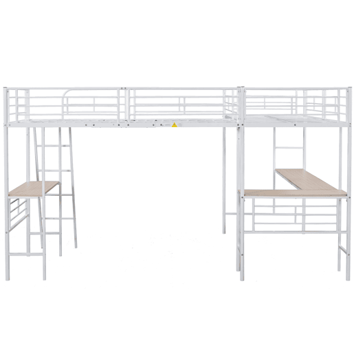 Cama em mezzanine - 2 camas 90x200 cm - 2 secretárias debaixo da cama - Branco