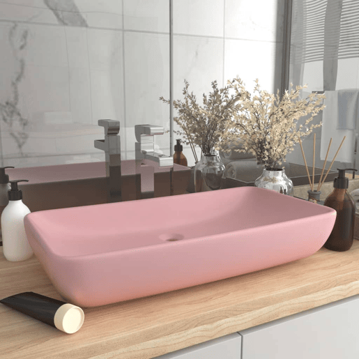 Lavatório - Lavabo - Pia de banheiro luxuoso retangular 71x38 cm cerâmica rosa mate