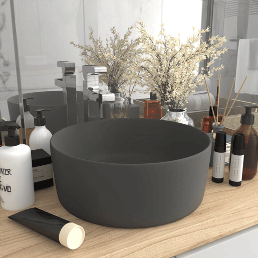 Lavatório - Lavabo - Pia de banheiro luxuoso redondo 40x15cm cerâmica cinzento-escuro mate