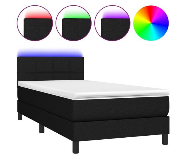 Cama box spring colchón y luces led tela negro 80x200 cm bloques con cuadros