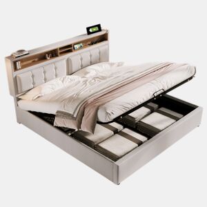 Cama de casal de linho 160x200cm com armazenamento,bege