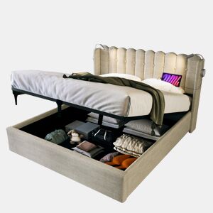 Cama de casal de linho 160x200cm com armazenamento,bege
