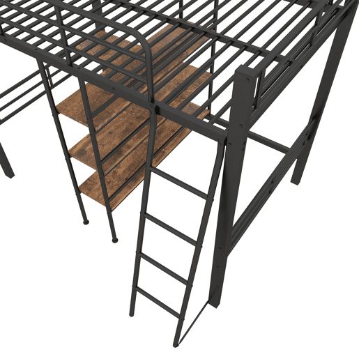 Cama alta 90x200 cm - com secretária e prateleiras para arrumação - Preto