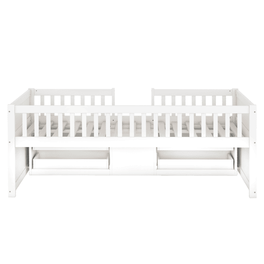 Cama de criança em madeira maciça 90x200cm - com 4 gavetas - Branco (colchão não incluído)