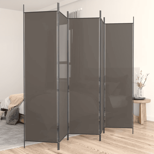 Biombo - Separador de Ambientes - Divisória de quarto com 5 painéis 250x200 cm tecido antracite