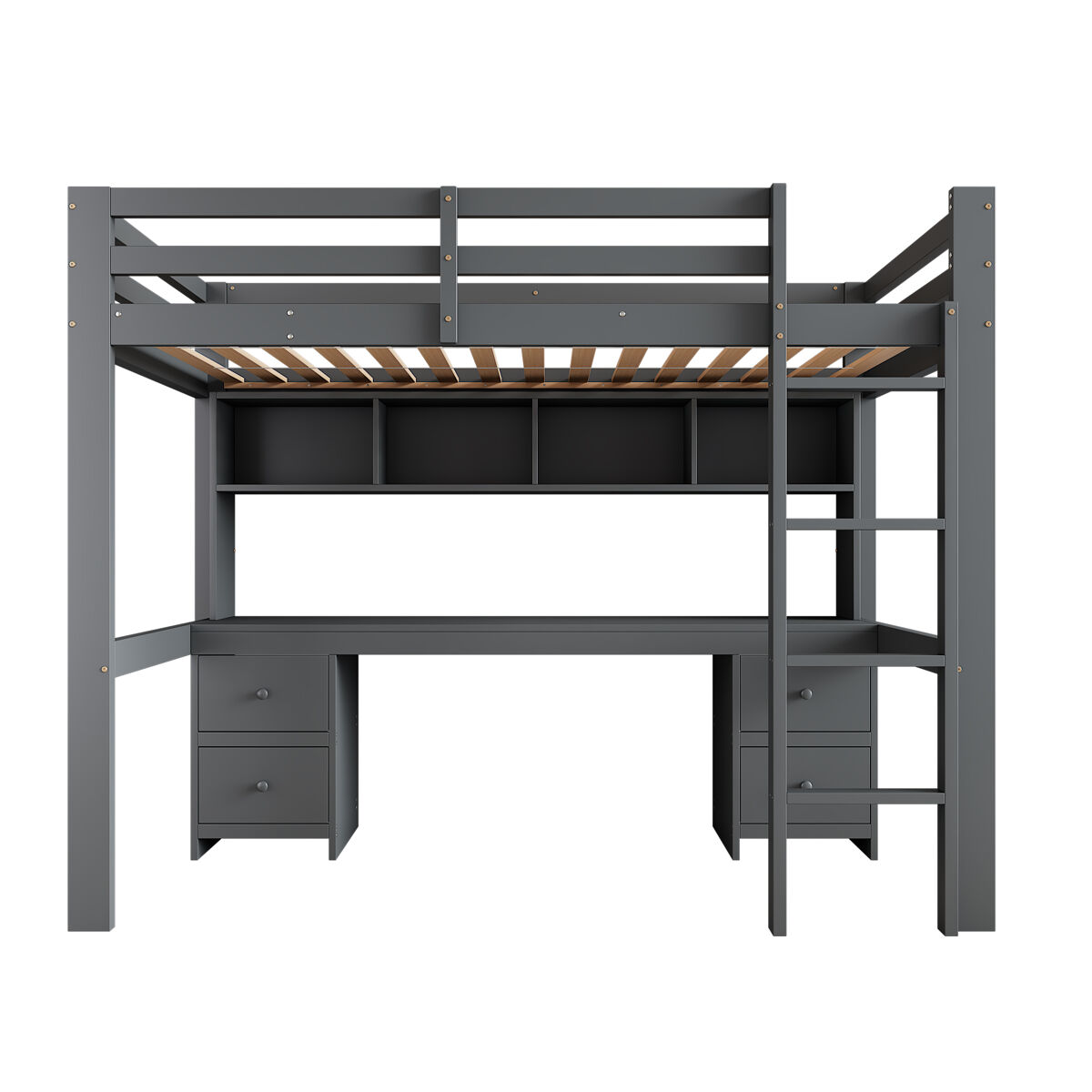Cama entresuelo 90x200 cm - con escritorio y 2 cómodas - de pino macizo y mdf - gris
