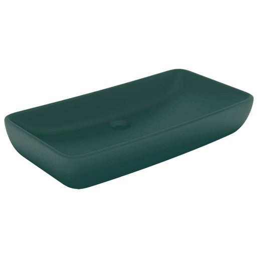 Lavatório - Lavabo - Pia de banheiro luxuoso retangular 71x38cm cerâmica verde-escuro mate Lavatório - Lavabo - Pia de banheiro luxuoso retangular 71x38cm cerâmica verde-escuro mate