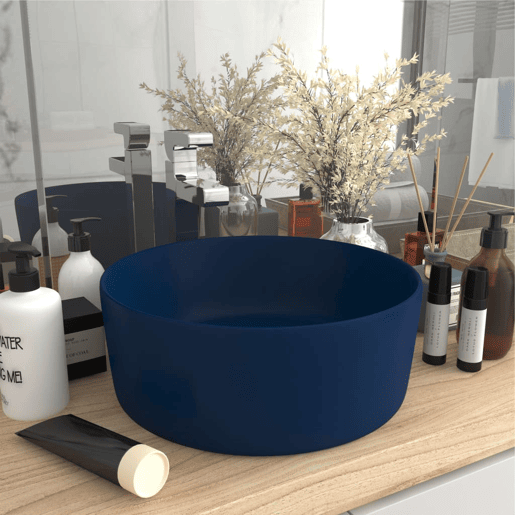 Lavatório - Lavabo - Pia de banheiro luxuoso redondo 40x15cm cerâmica azul-escuro mate