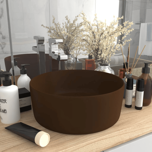 Lavatório - Lavabo - Pia de banheiro luxuoso redondo 40x15cm cerâmica castanho-escuro mate