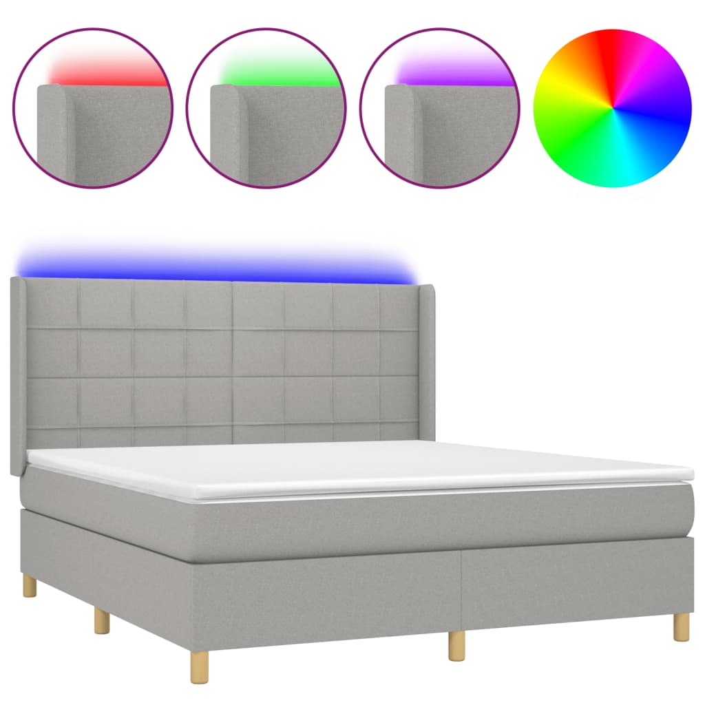 cama box spring colchon y luces led tela gris claro 160x200 cm bloques con cuadros