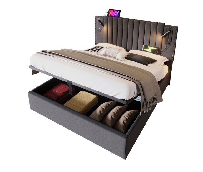 Cama de matrimonio de algodón con almacenaje 147x203
