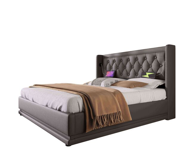 Cama de matrimonio de pu con almacenaje 150x210