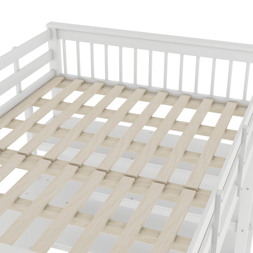 Cama alta em pinho maciço 140x200 cm com secretária e prateleira de arrumação - Branco