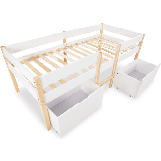 Cama mezzanine em pinho maciço com gavetas - 90x190 cm - Branco
