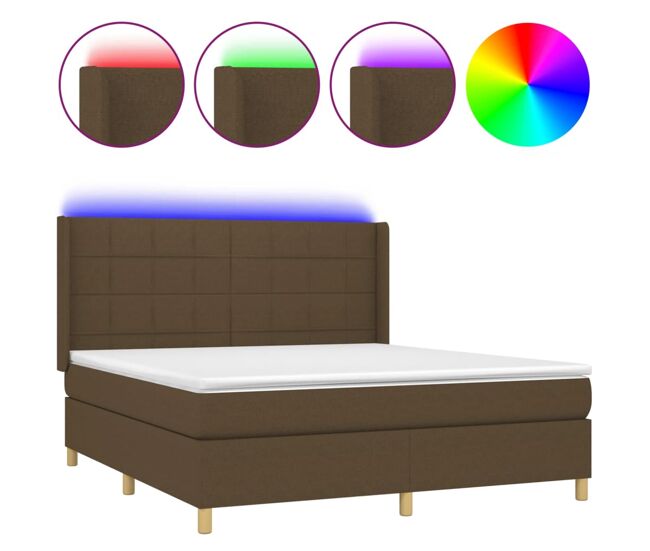 Cama box spring colchón luces led tela marrón oscuro 180x200cm bloques con cuadros