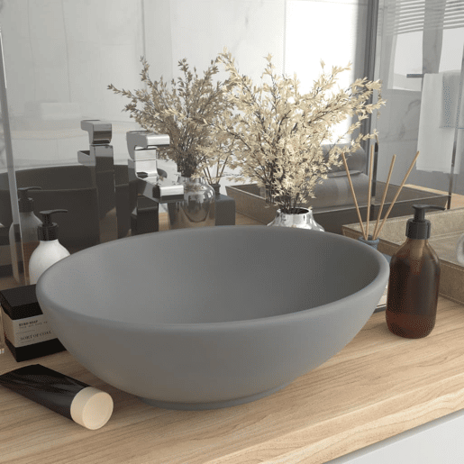 Lavatório - Lavabo - Pia de banheiro luxuoso oval 40x33cm cerâmica cinzento-claro mate
