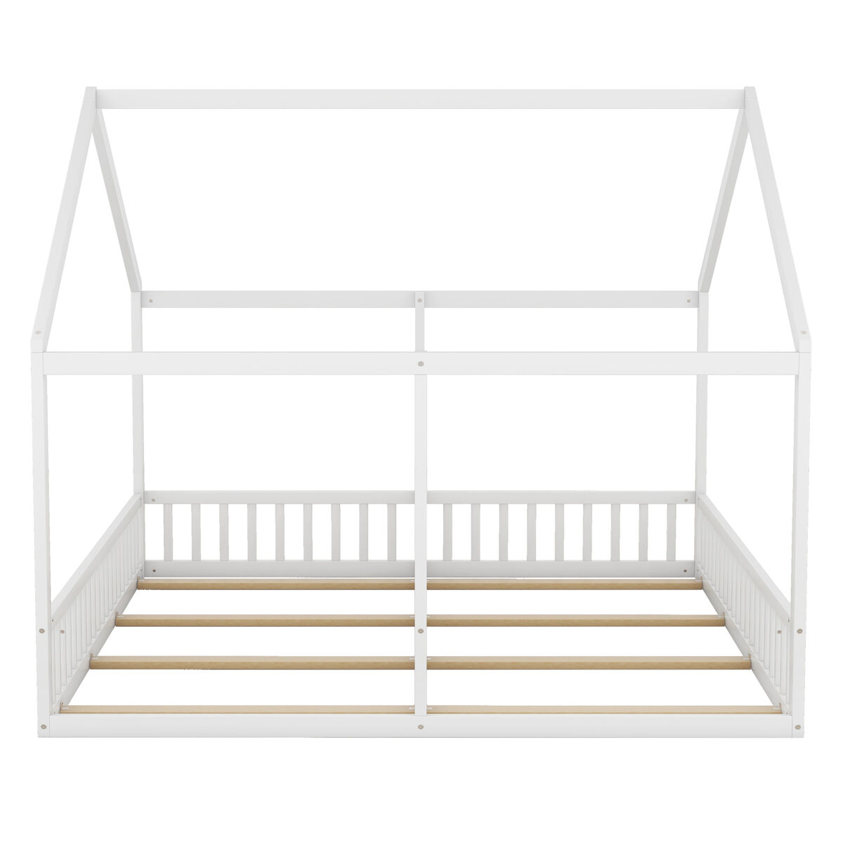 cama-cabana de madera de pino 2x90x200cm - con techo y somier - blanco