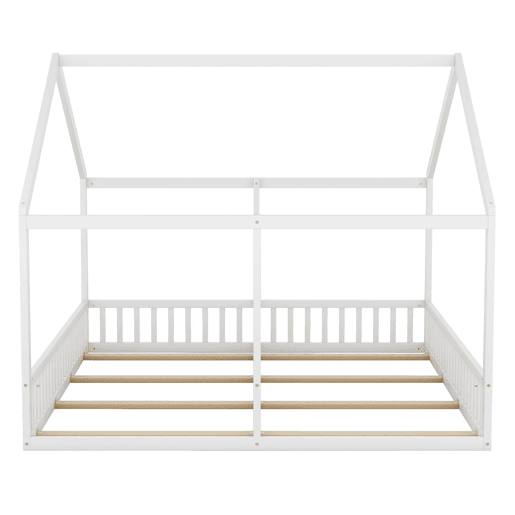 Cabana-cama em madeira de pinho 2x90x200cm - com teto e estrado - Branco
