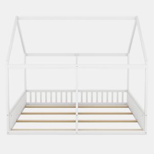 Cabana-cama em madeira de pinho 2x90x200cm - com teto e estrado - Branco