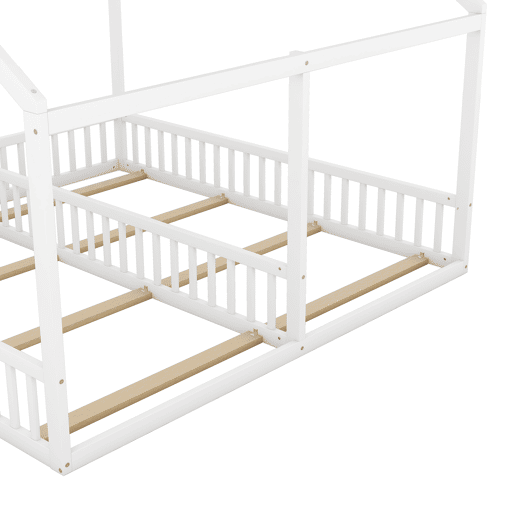 Cabana-cama em madeira de pinho 2x90x200cm - com teto e estrado - Branco