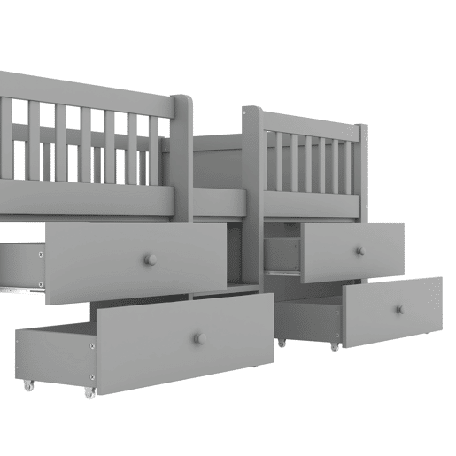 Cama de criança 90x200cm madeira maciça - com 4 gavetas - Cinzento (colchão não incluído)