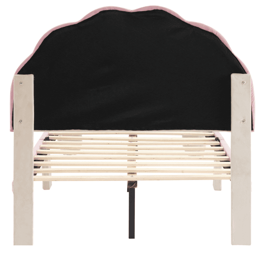 Cama de veludo para criança 90x200cm com LED - cabeceira em forma de concha - com estrado de molas - Rosa