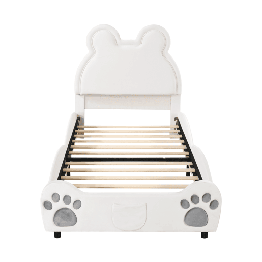 Cama de criança 90 x 200 cm - forma de urso - tecido de veludo - Branco