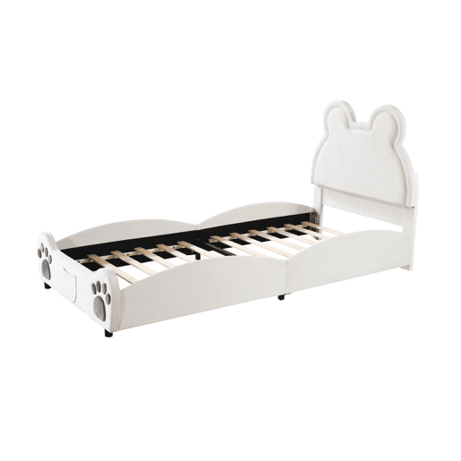 Cama de criança 90 x 200 cm - forma de urso - tecido de veludo - Branco