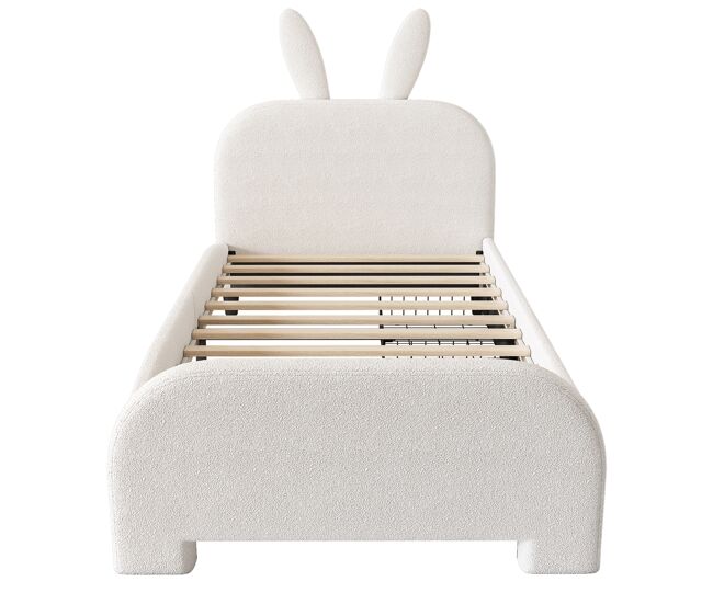 Cama infantil 90x200 cm con 2 cajones - cabecero en forma de conejo - blanco