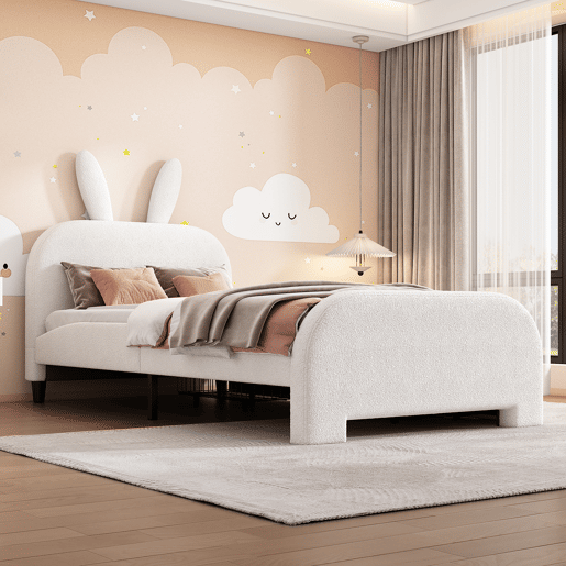 Cama de criança 90x200 cm com 2 gavetas - cabeceira em forma de coelho - Branco